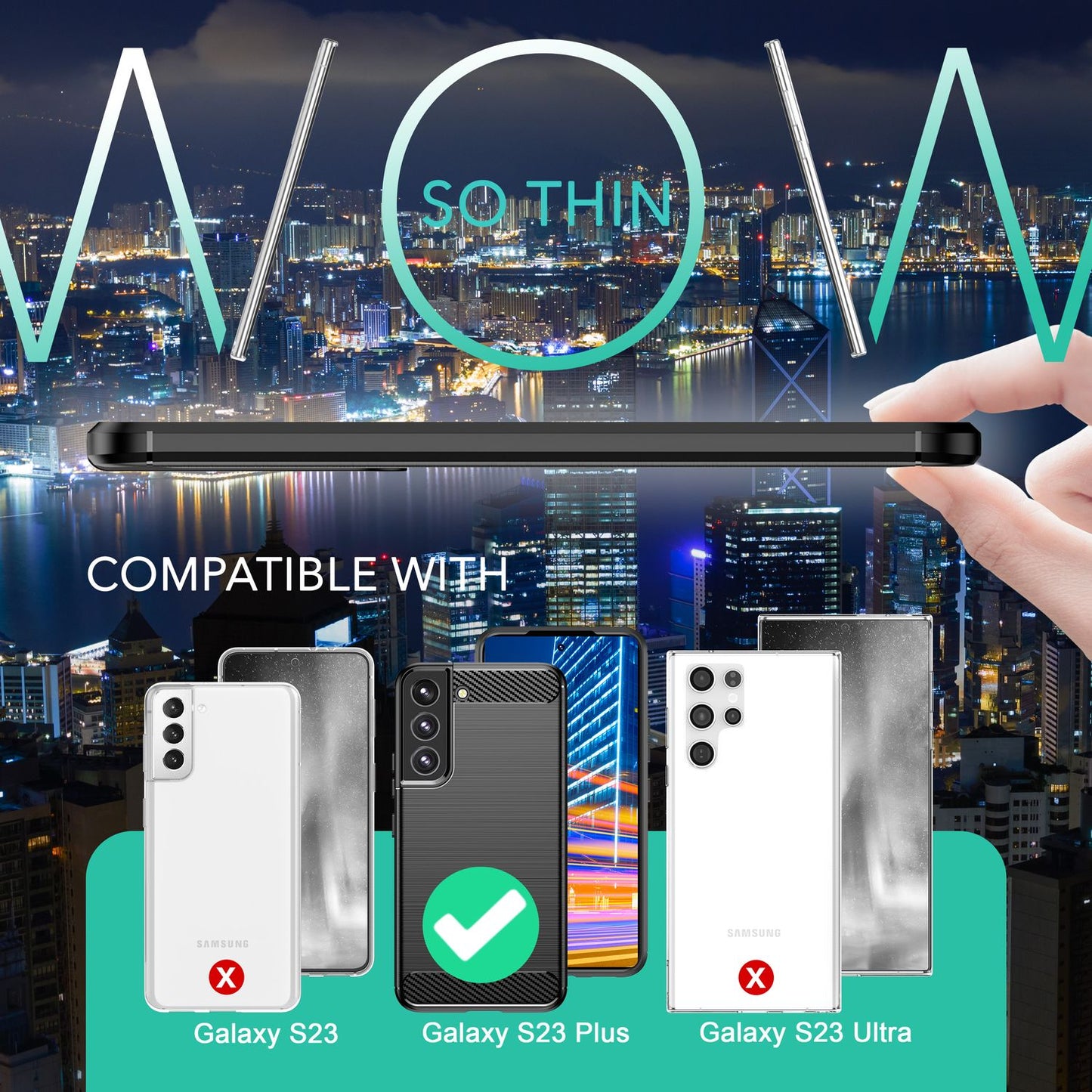 Carbon Look Hülle für Samsung Galaxy S23 Plus, 2x Displayschutz Glas, Schwarz