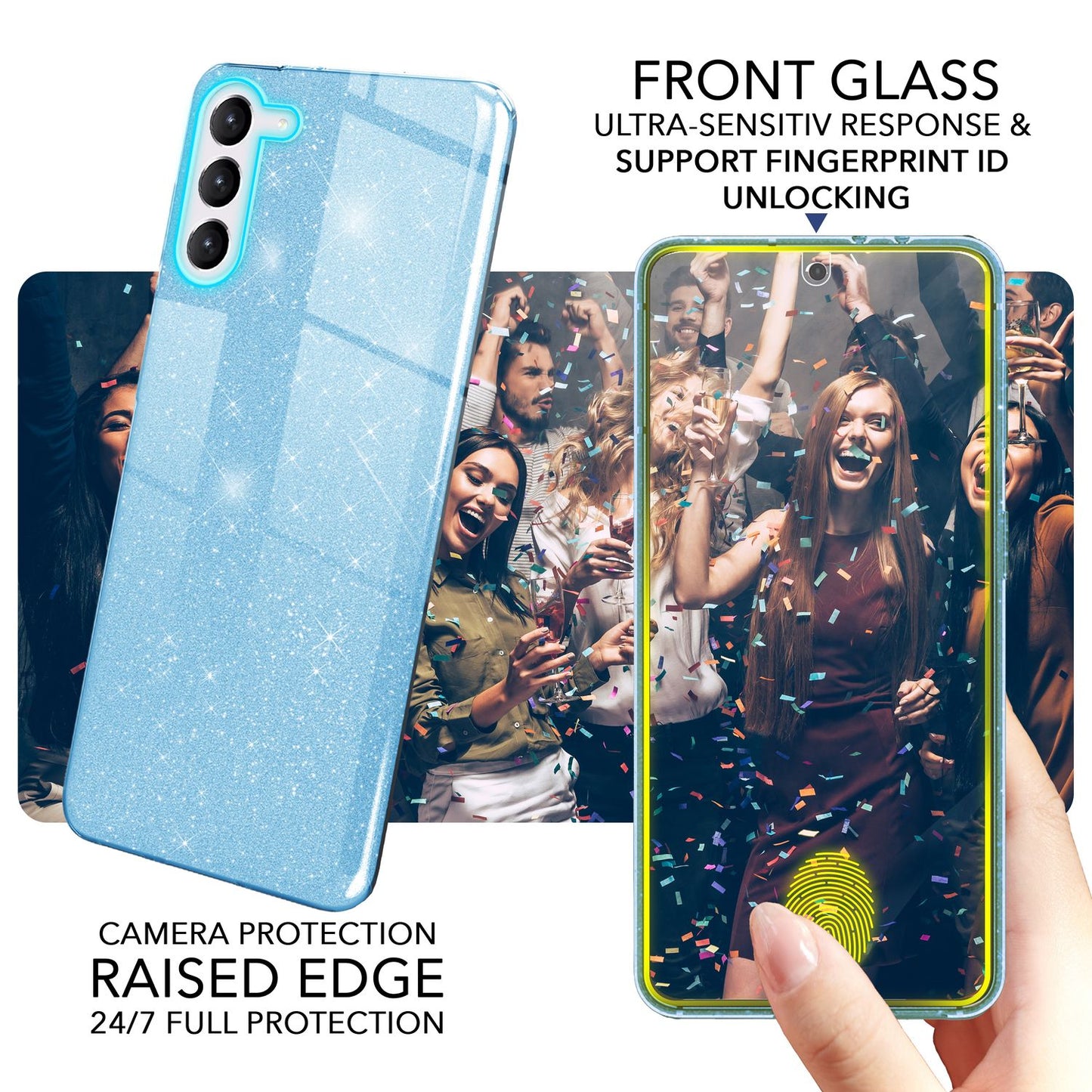 Glitter hybrid case for Samsung Galaxy S23 Plus, 2x glass screen protectors