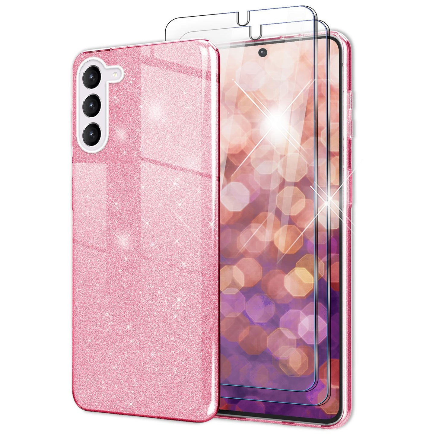 Glitter hybrid case for Samsung Galaxy S23 Plus, 2x glass screen protectors