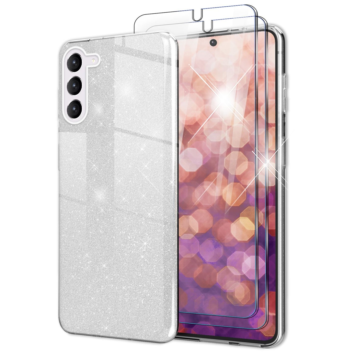 Glitter hybrid case for Samsung Galaxy S23 Plus, 2x glass screen protectors