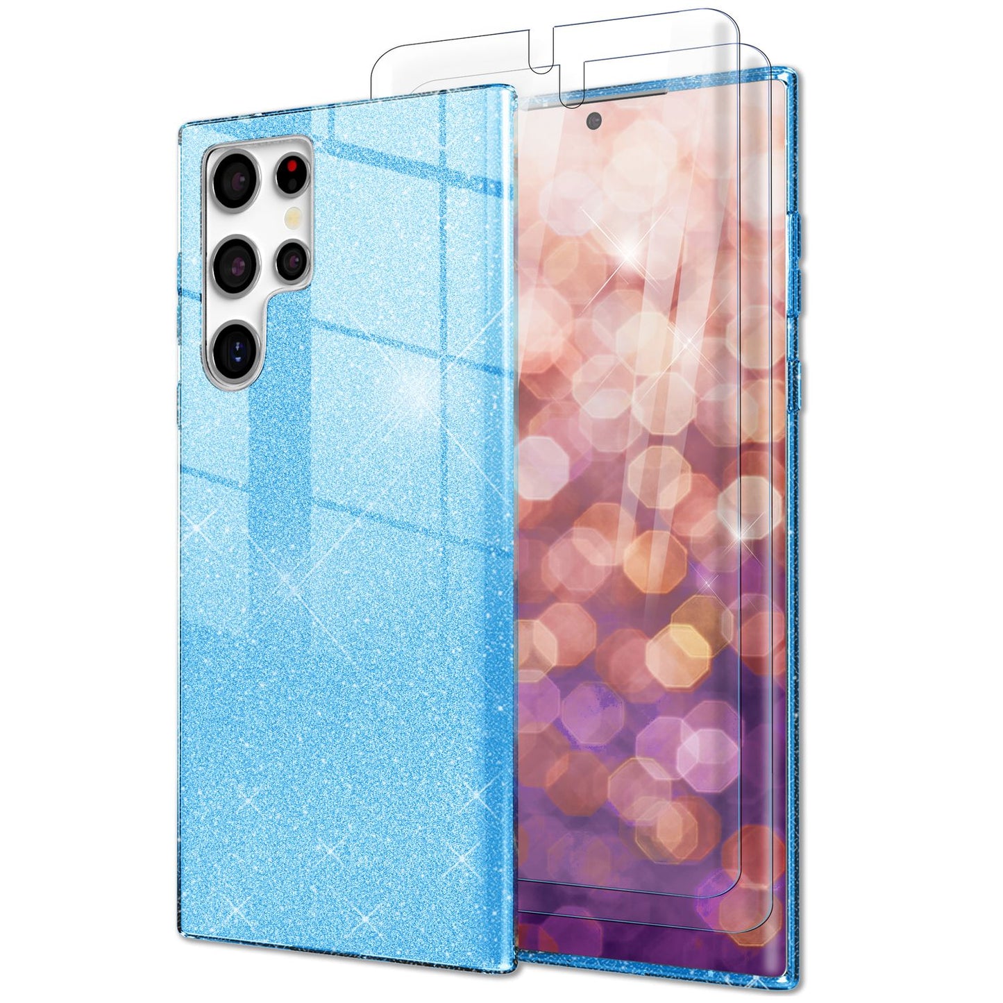 Glitzer Hybrid Hülle für Samsung Galaxy S23 Ultra, 2x Displayschutz