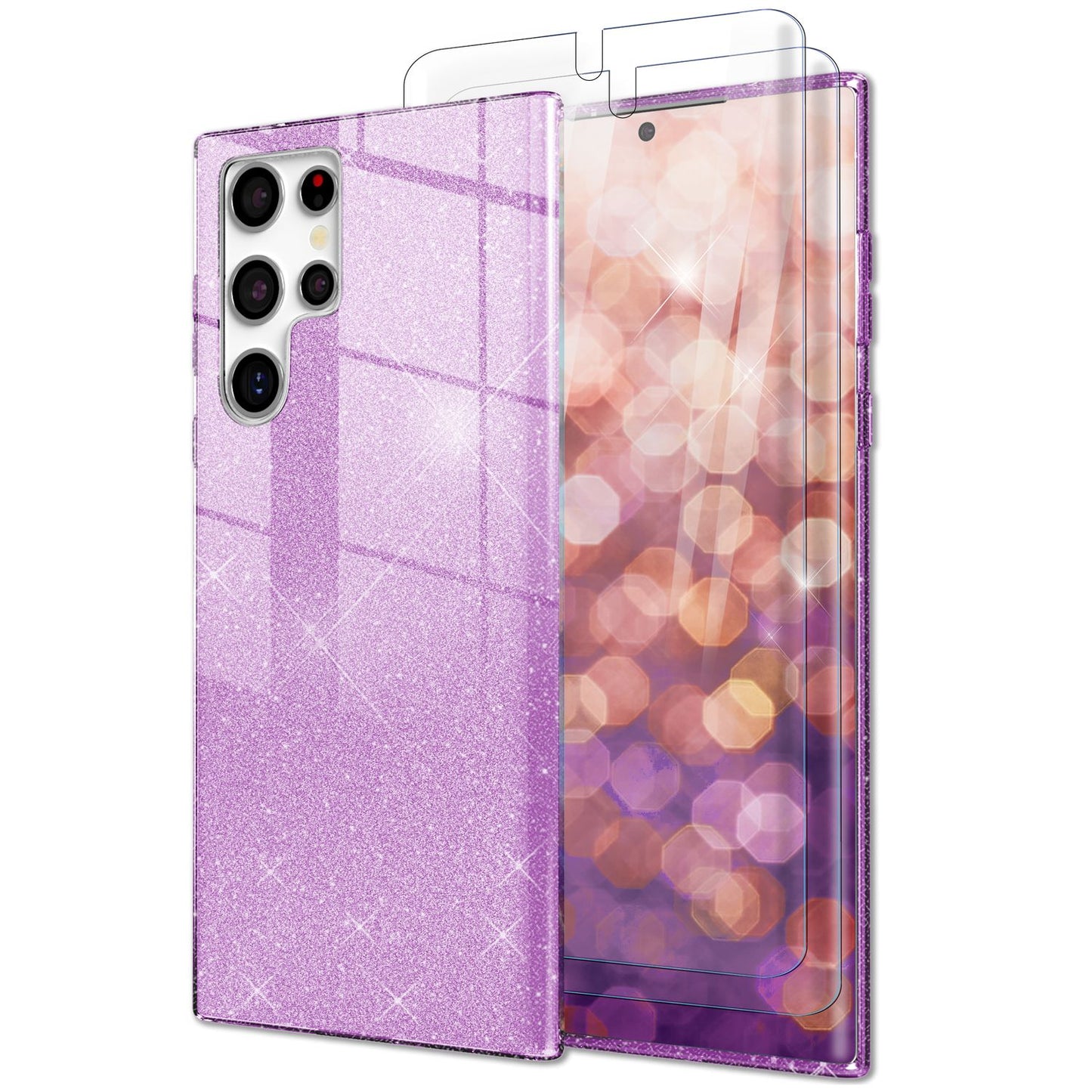 Glitzer Hybrid Hülle für Samsung Galaxy S23 Ultra, 2x Displayschutz