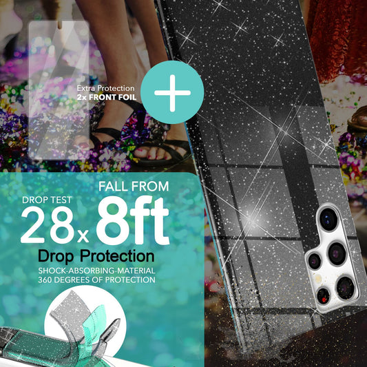 Glitter Hybrid Case for Samsung Galaxy S23 Ultra, 2x Screen Protectors