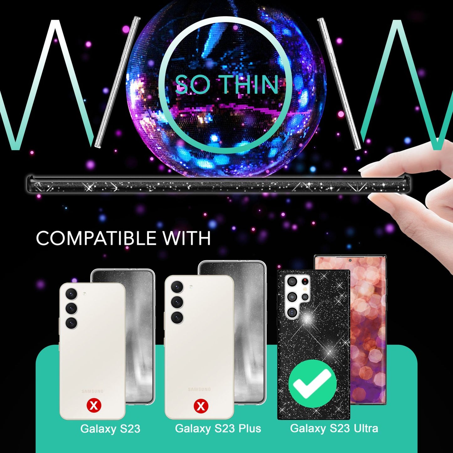 Glitzer Hybrid Hülle für Samsung Galaxy S23 Ultra, 2x Displayschutz