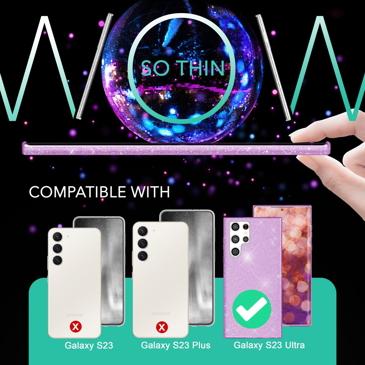 Glitzer Hybrid Hülle für Samsung Galaxy S23 Ultra, 2x Displayschutz