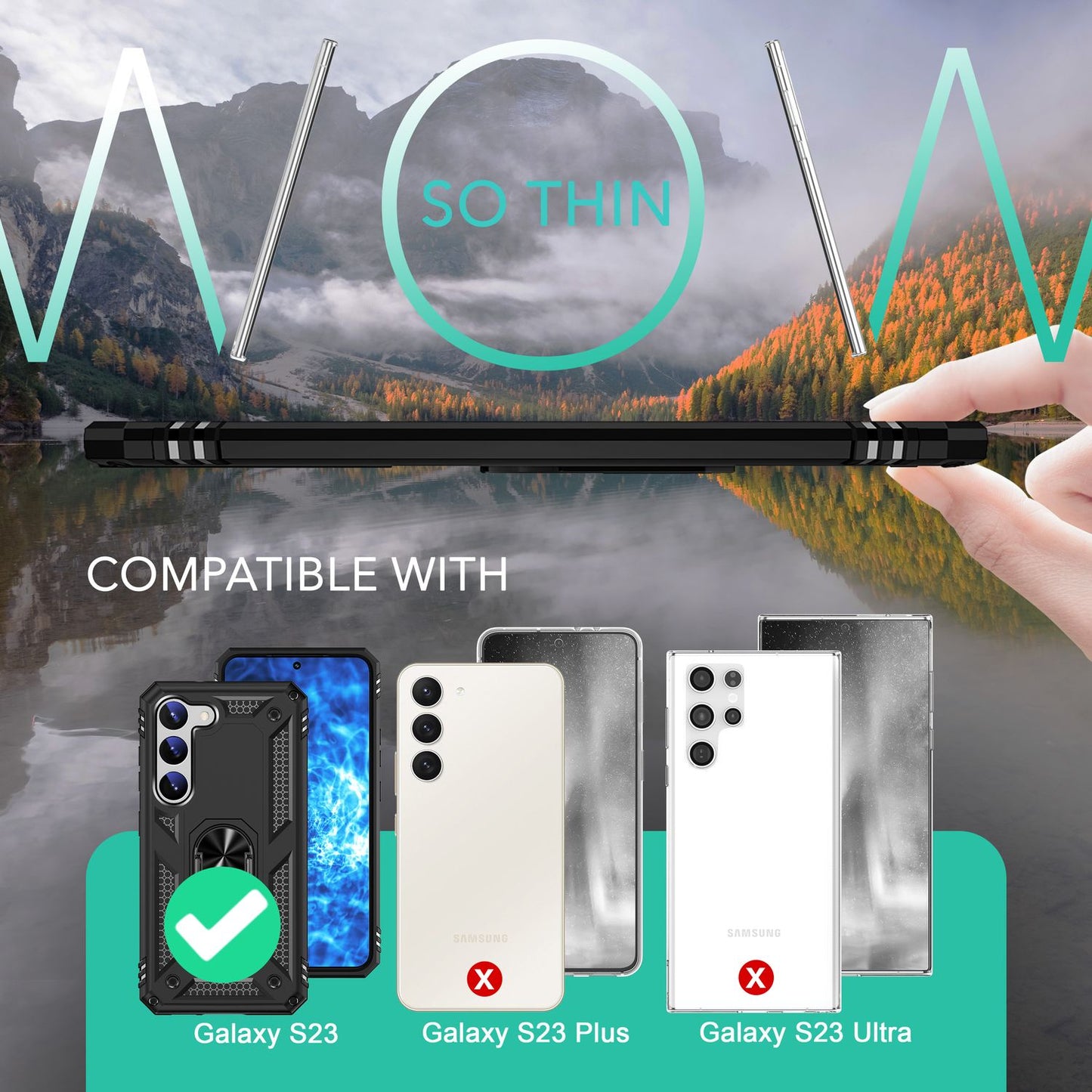 Herhringhulstur fyrir Samsung Galaxy S23, tvöfaldur skjá- og myndavélarvörn