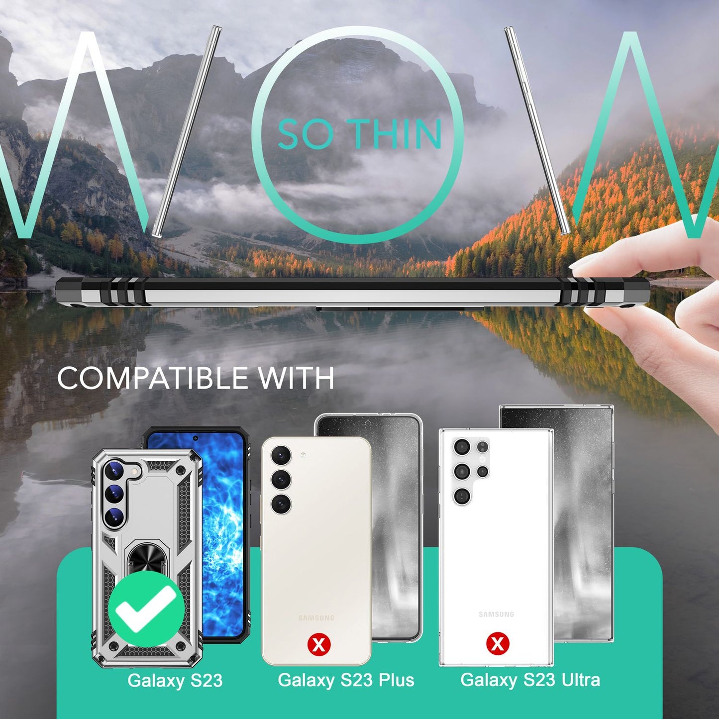 Herhringhulstur fyrir Samsung Galaxy S23, tvöfaldur skjá- og myndavélarvörn