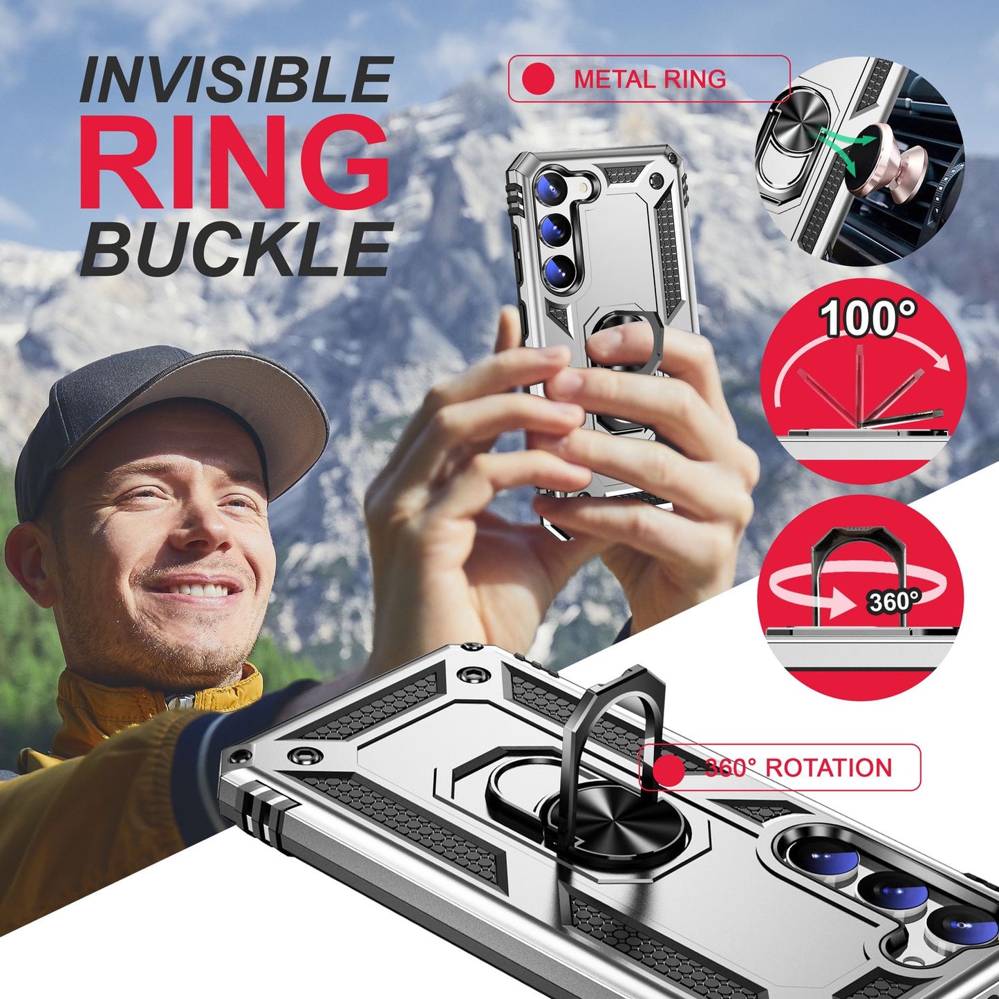 Herhringhulstur fyrir Samsung Galaxy S23, tvöfaldur skjá- og myndavélarvörn