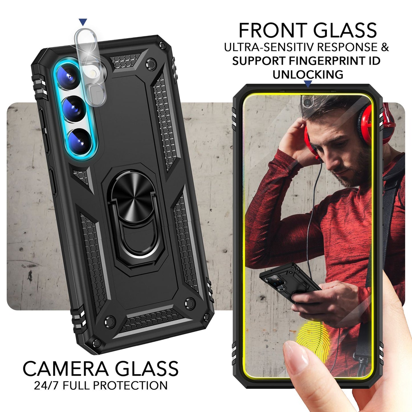 Herhringhulstur fyrir Samsung Galaxy S23, tvöfaldur skjá- og myndavélarvörn