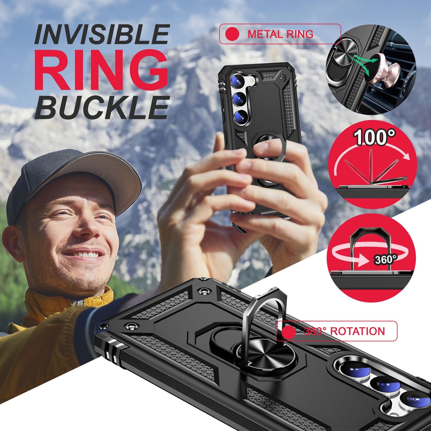 Herhringhulstur fyrir Samsung Galaxy S23 Plus, skjá-/myndavélarvörn