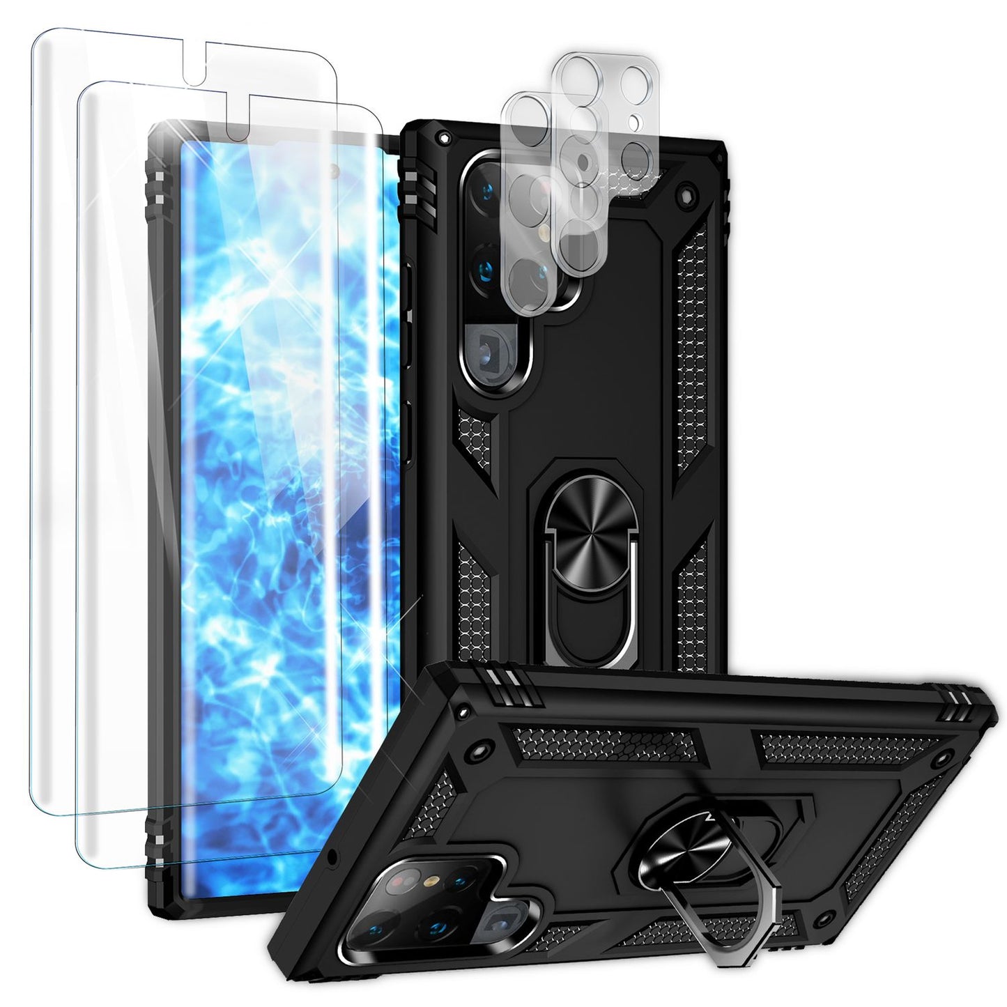 Sterkt hringhulstur fyrir Samsung Galaxy S23 Ultra, skjá-/myndavélavörn