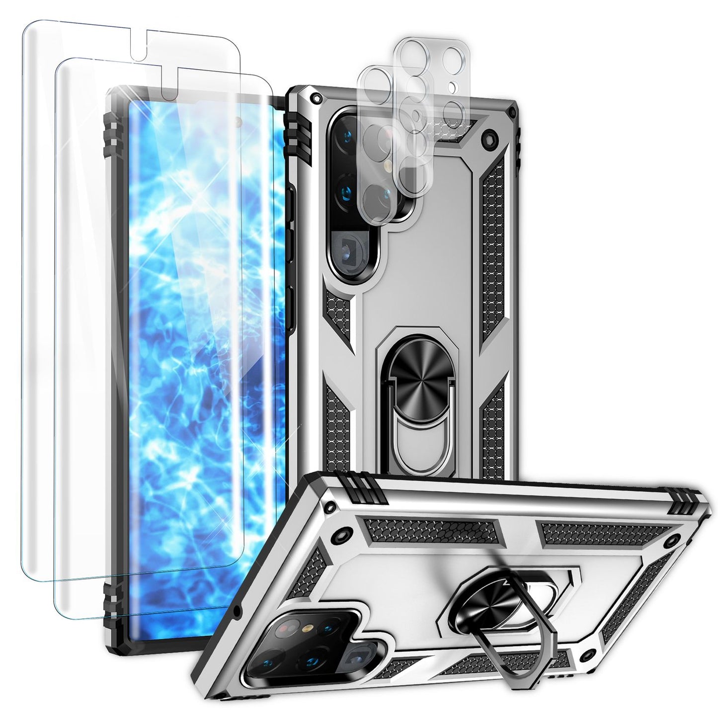 Sterkt hringhulstur fyrir Samsung Galaxy S23 Ultra, skjá-/myndavélavörn