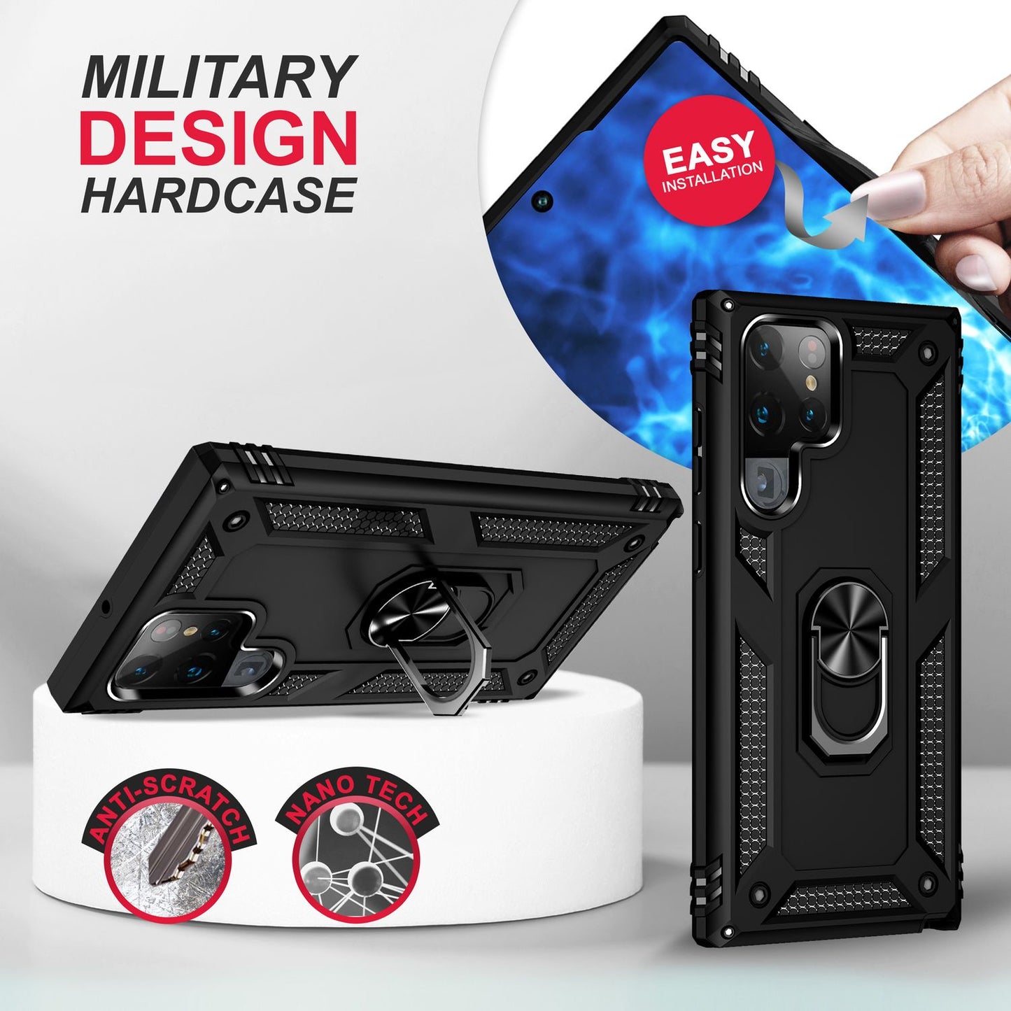 Sterkt hringhulstur fyrir Samsung Galaxy S23 Ultra, skjá-/myndavélavörn