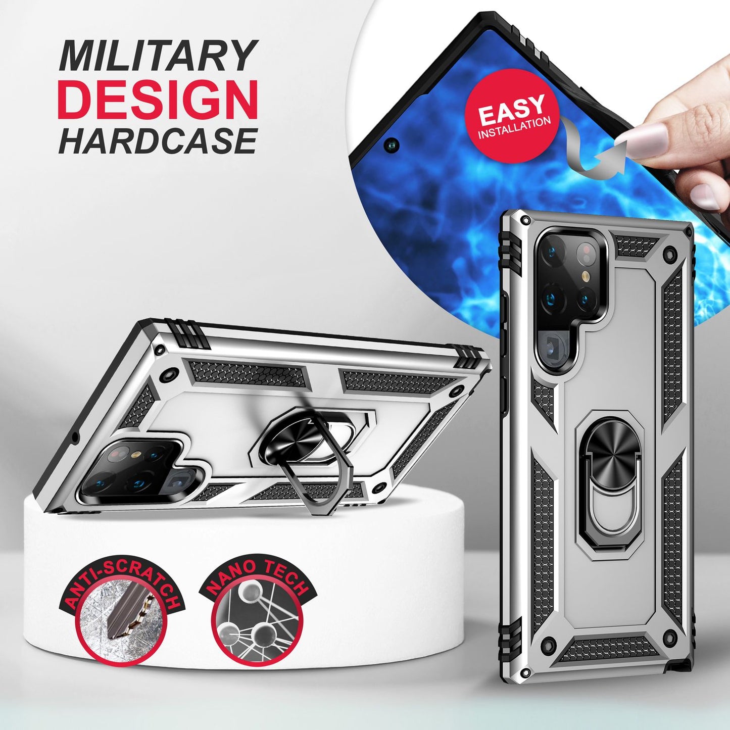 Sterkt hringhulstur fyrir Samsung Galaxy S23 Ultra, skjá-/myndavélavörn