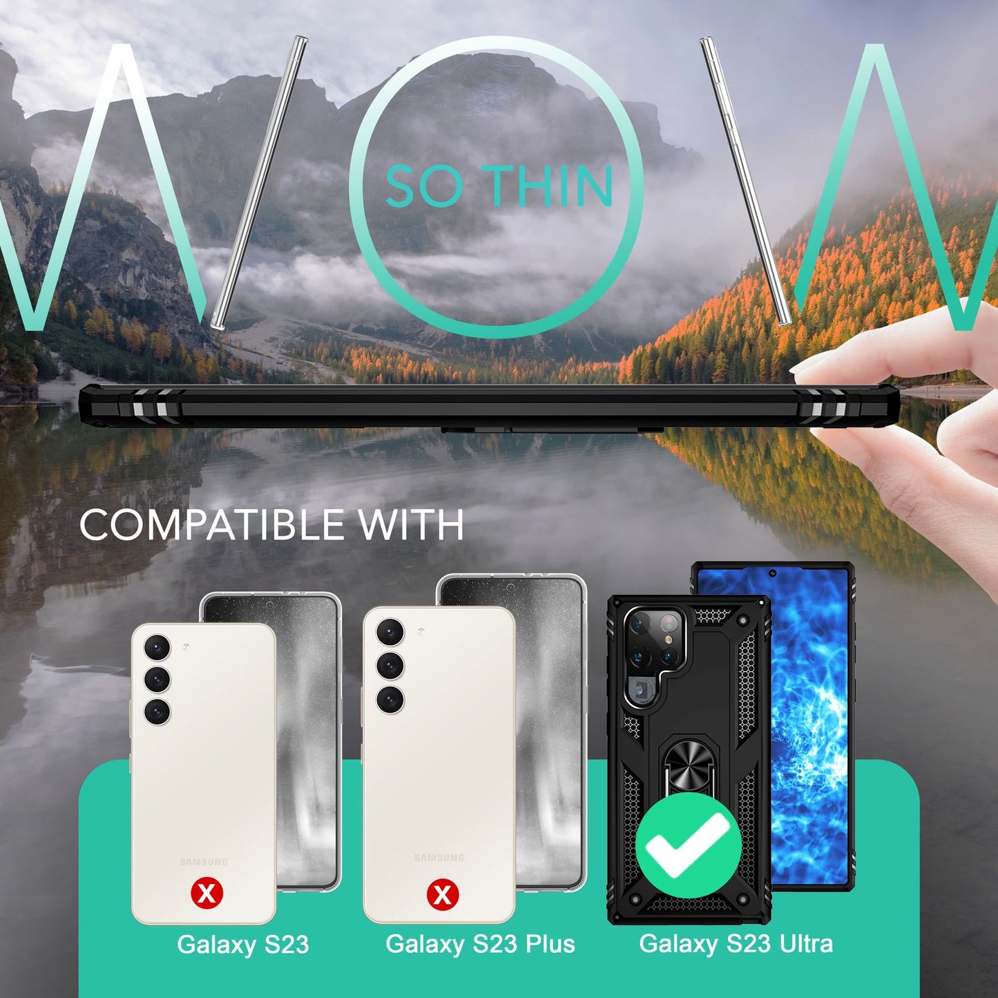 Sterkt hringhulstur fyrir Samsung Galaxy S23 Ultra, skjá-/myndavélavörn