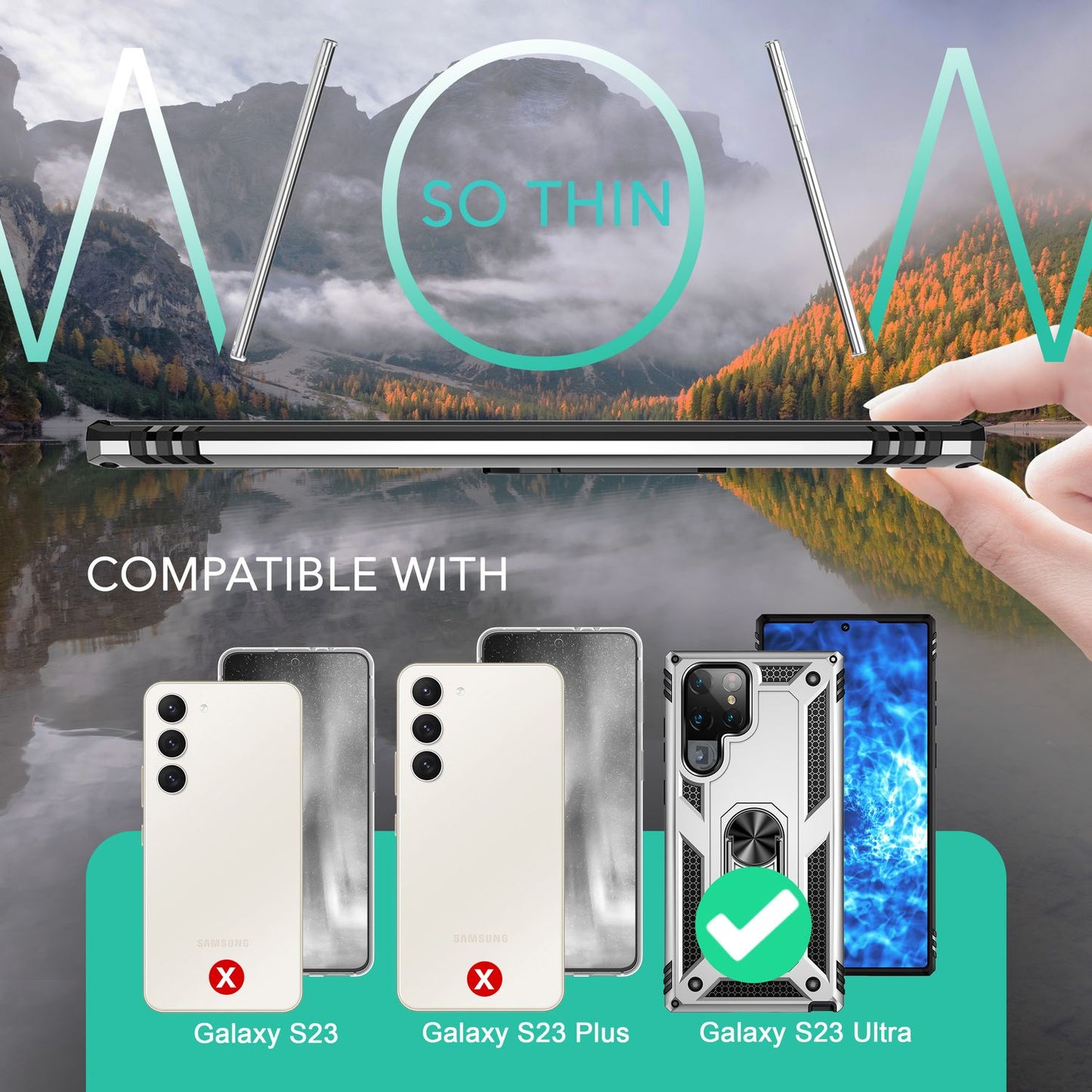 Sterkt hringhulstur fyrir Samsung Galaxy S23 Ultra, skjá-/myndavélavörn