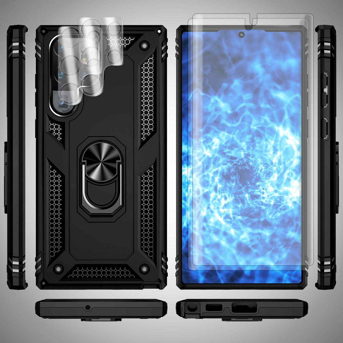 Sterkt hringhulstur fyrir Samsung Galaxy S23 Ultra, skjá-/myndavélavörn