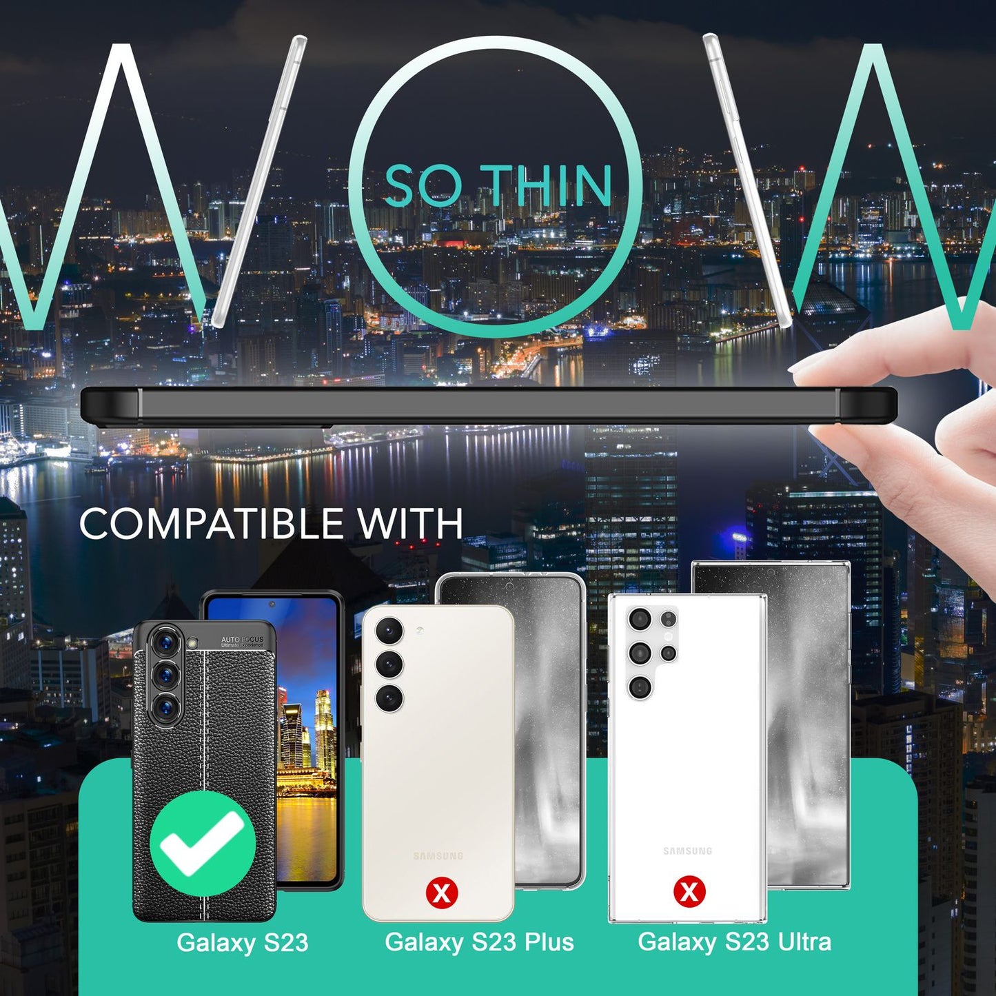 Leather-look silicone case for Samsung Galaxy S23, 2x glass screen protectors, black