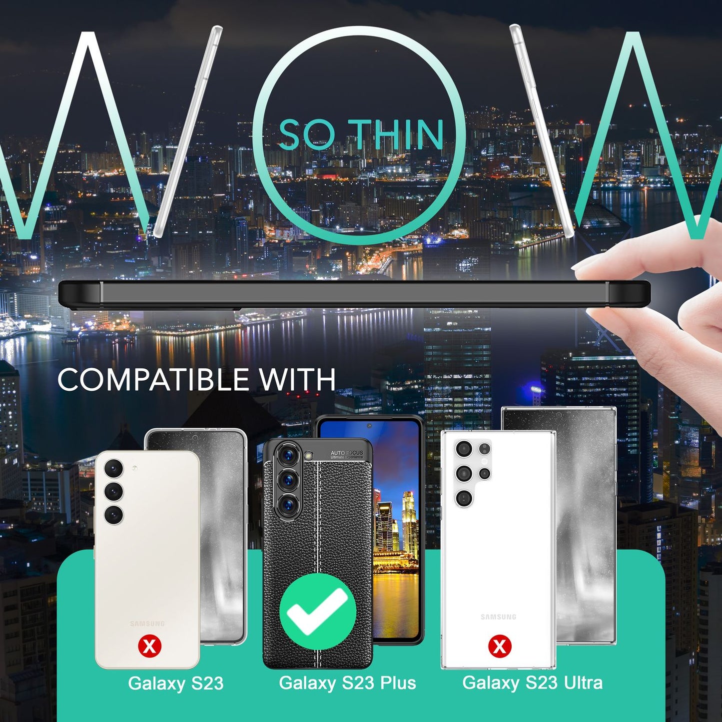 Leder Look Silikon Hülle für Samsung Galaxy S23 Plus, 2x Displayschutz, Schwarz