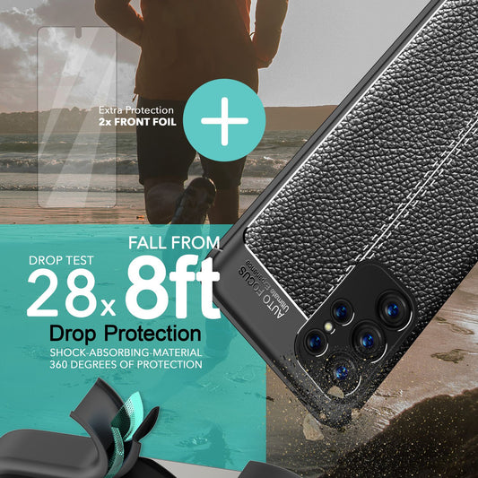 Leðurlíkt sílikonhulstur fyrir Samsung Galaxy S23 Ultra, 2x skjávörn, svart