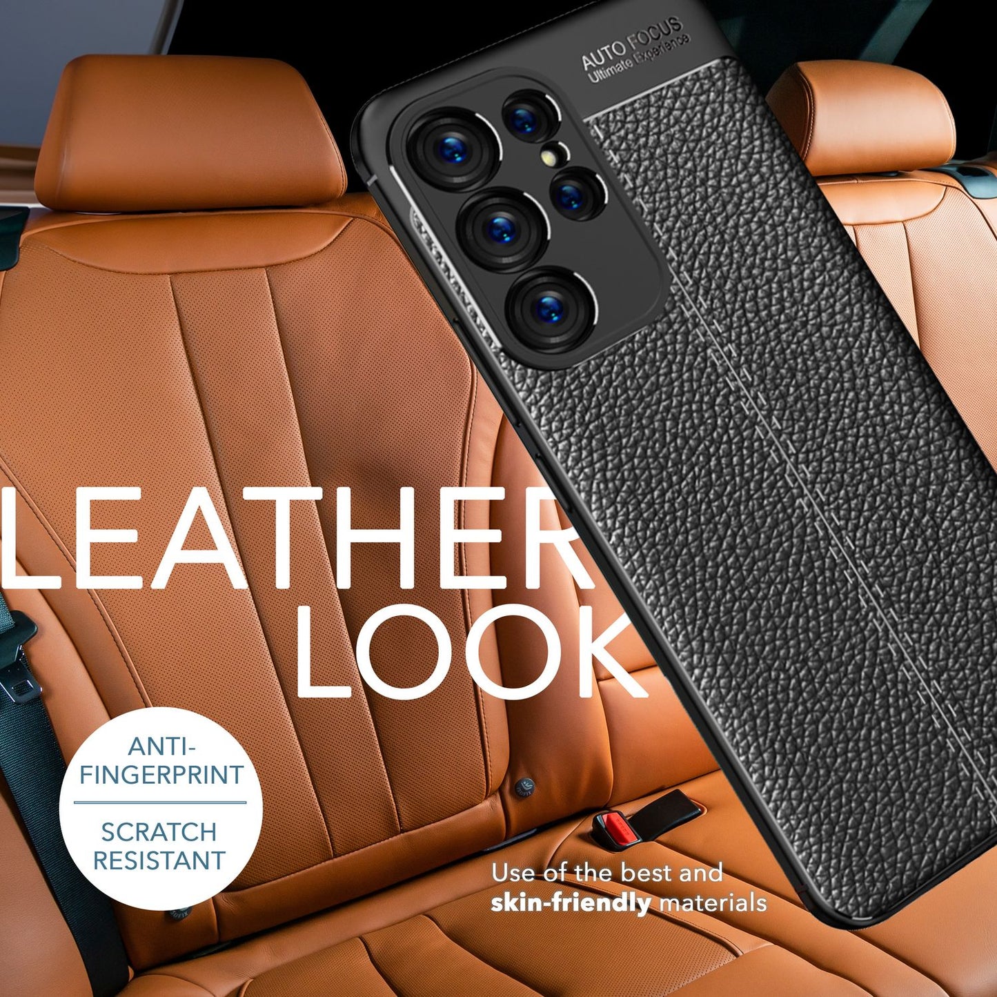 Leðurlíkt sílikonhulstur fyrir Samsung Galaxy S23 Ultra, 2x skjávörn, svart