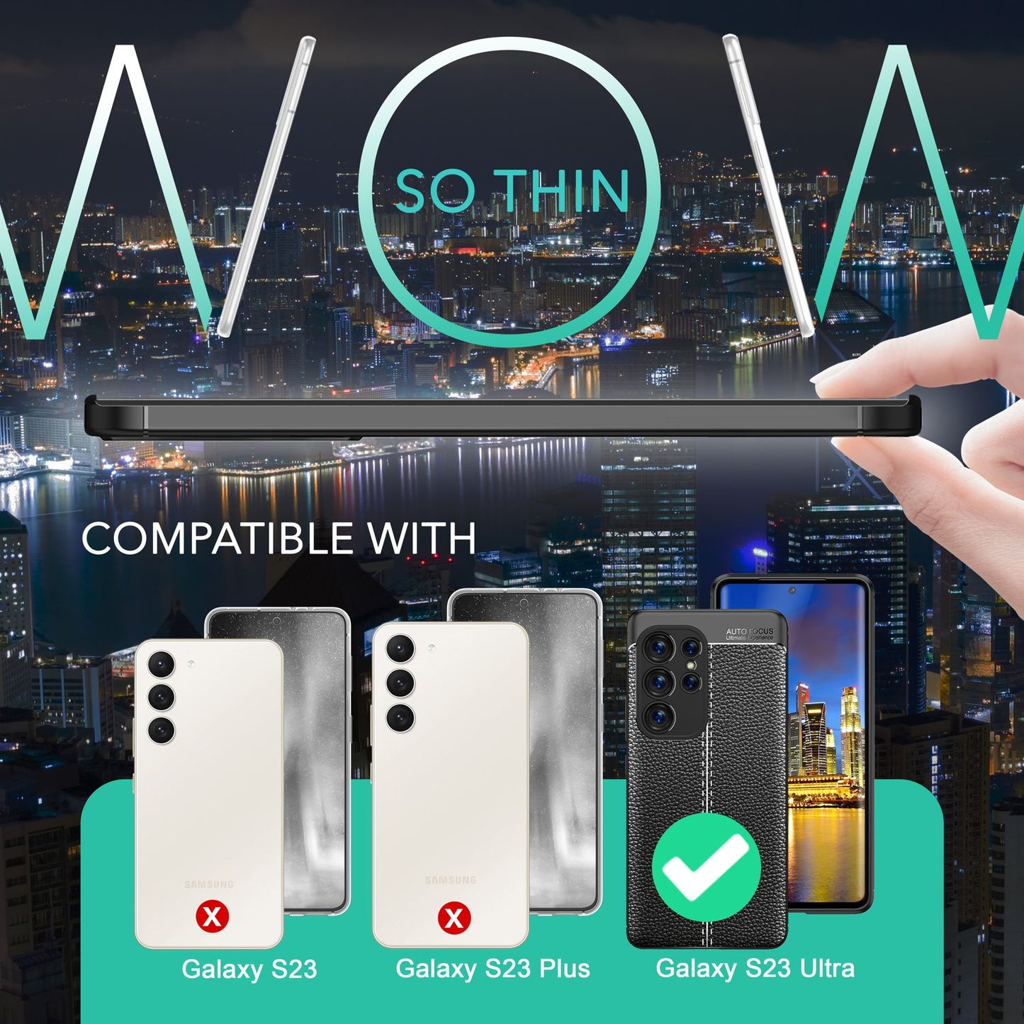 Leðurlíkt sílikonhulstur fyrir Samsung Galaxy S23 Ultra, 2x skjávörn, svart