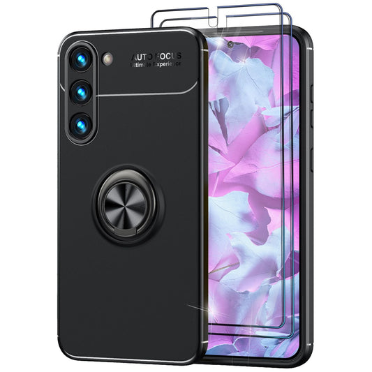 Matte Ring Silicone Case for Samsung Galaxy S23, 2x Screen Protectors