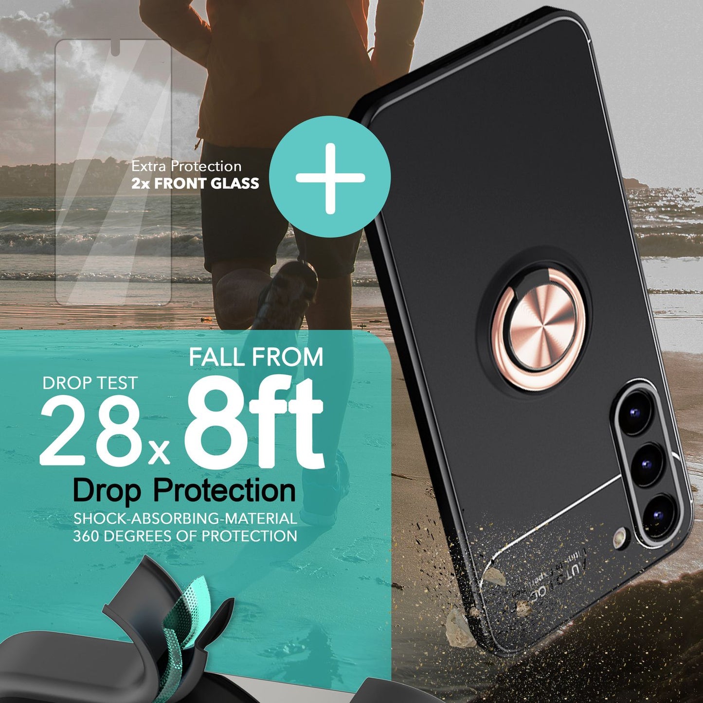 Matte Ring Silikon Hülle für Samsung Galaxy S23, 2x Displayschutz