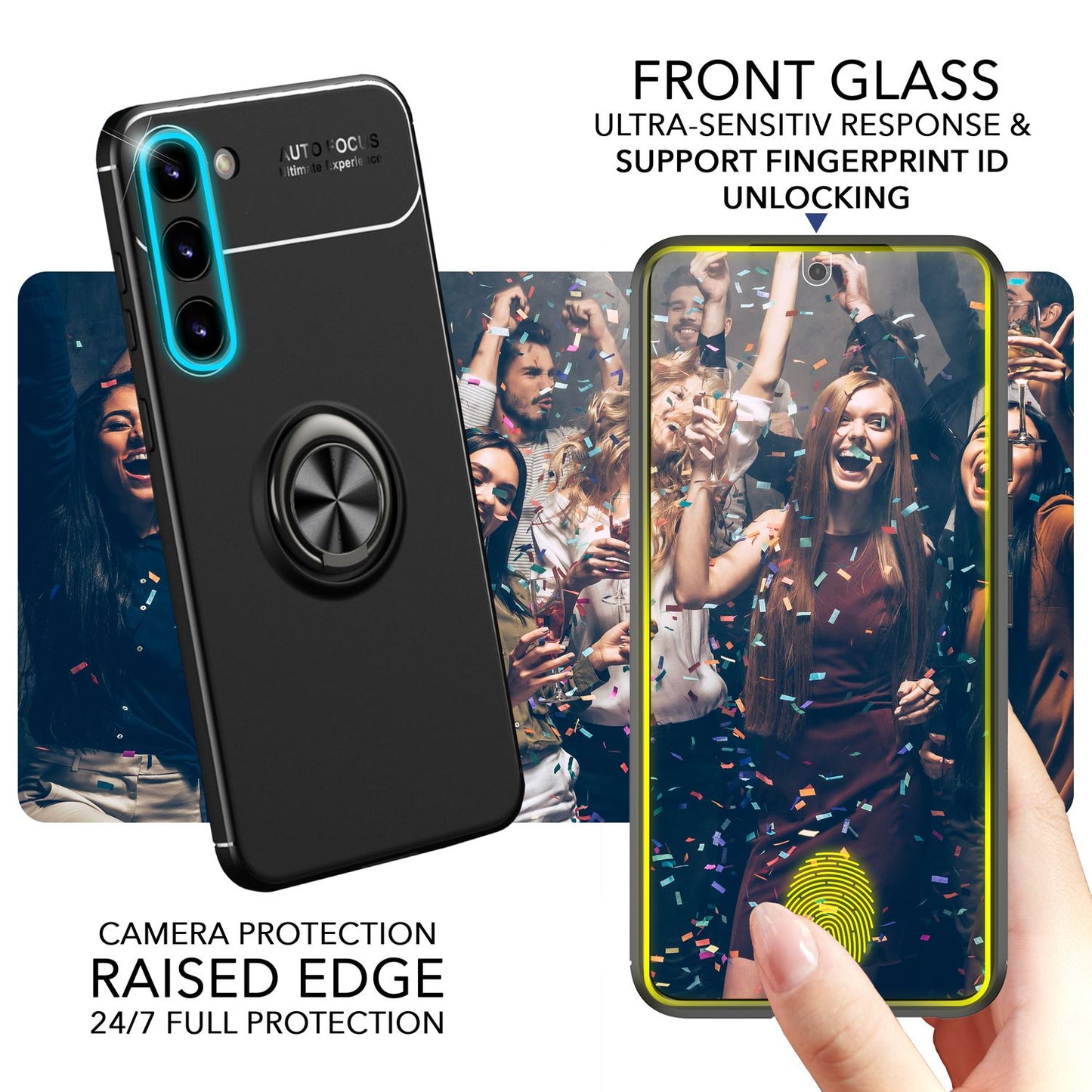 Matte Ring Silikon Hülle für Samsung Galaxy S23, 2x Displayschutz