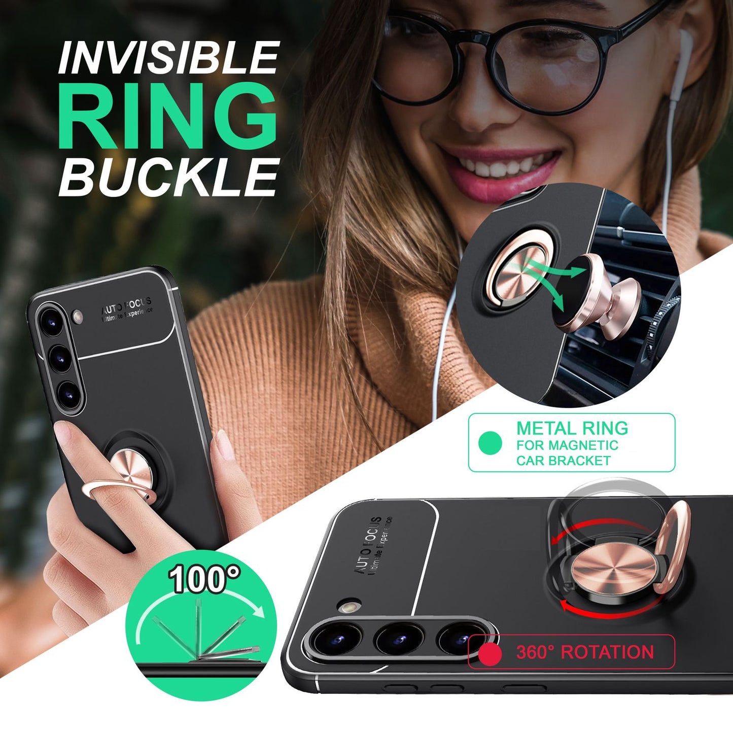 Matte Ring Silikon Hülle für Samsung Galaxy S23, 2x Displayschutz