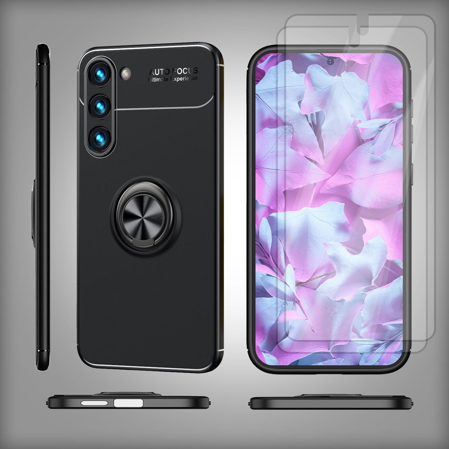 Matte Ring Silikon Hülle für Samsung Galaxy S23, 2x Displayschutz