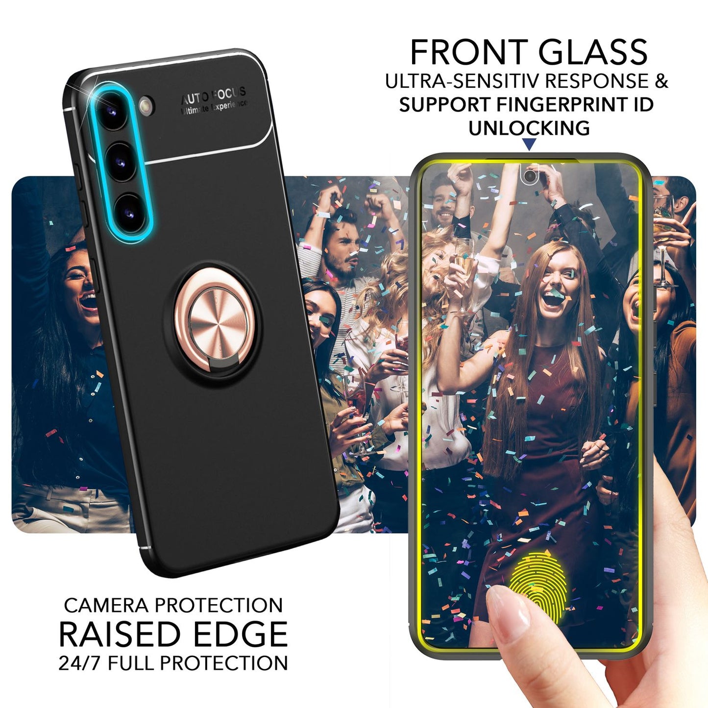 Matt hringlaga sílikonhulstur fyrir Samsung Galaxy S23 Plus, 2x skjávörn