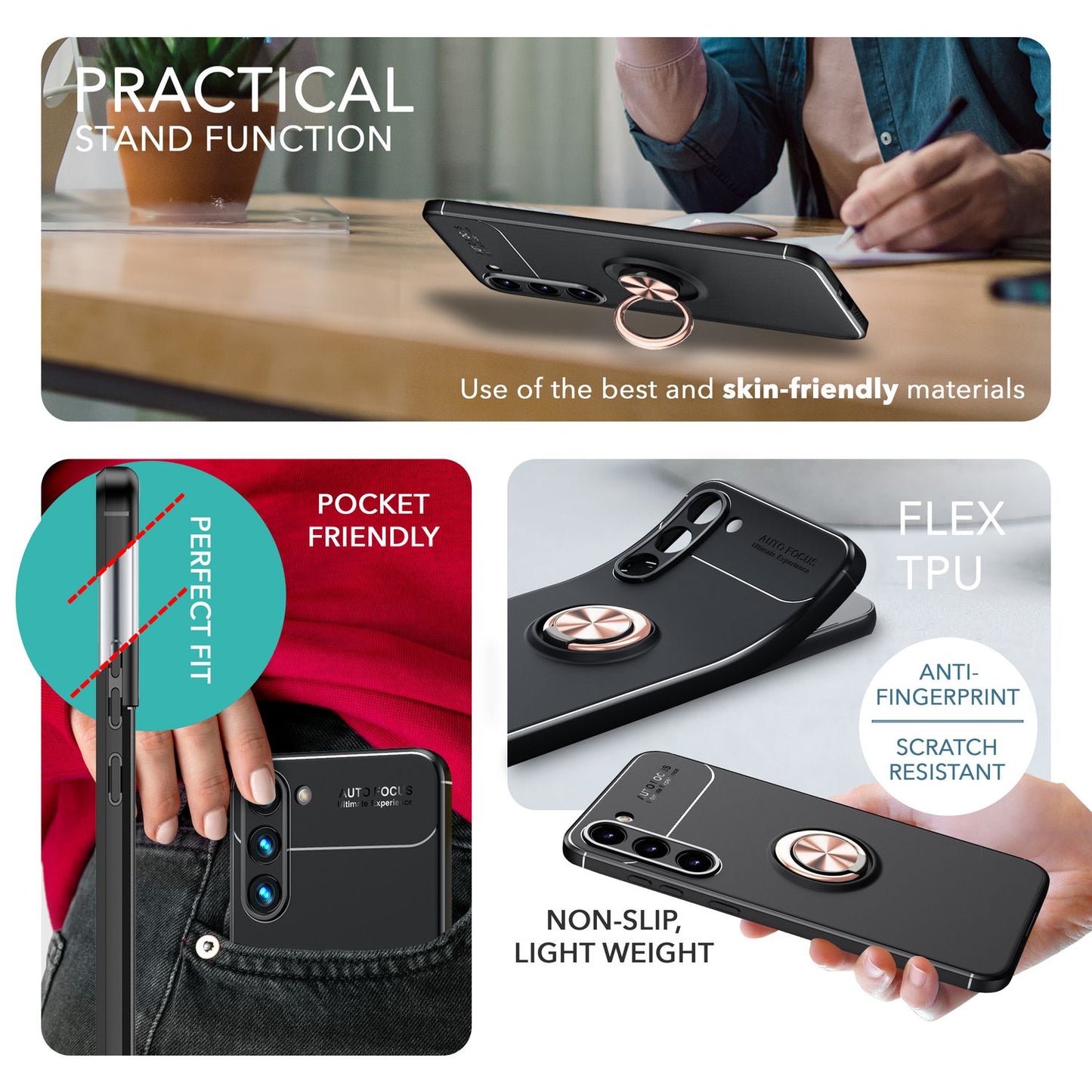 Matt hringlaga sílikonhulstur fyrir Samsung Galaxy S23 Plus, 2x skjávörn