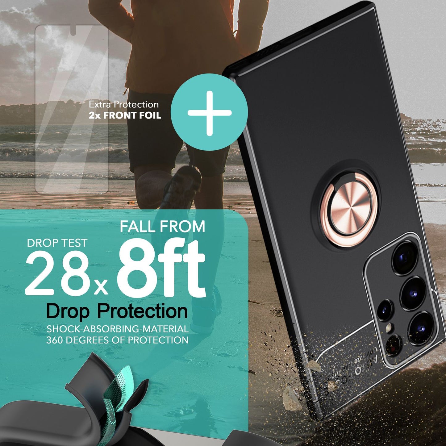 Ring silicone case for Samsung Galaxy S23 Ultra, 2x screen protectors