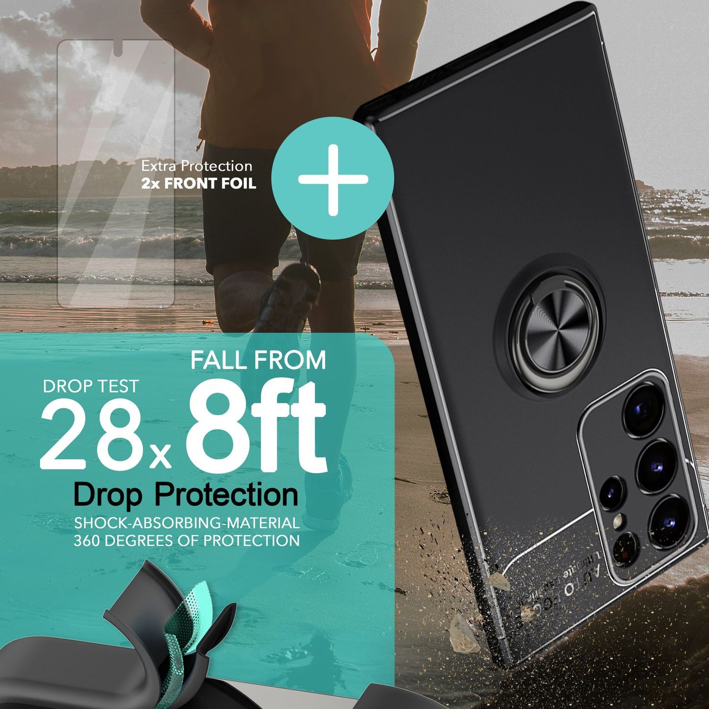 Ring silicone case for Samsung Galaxy S23 Ultra, 2x screen protectors