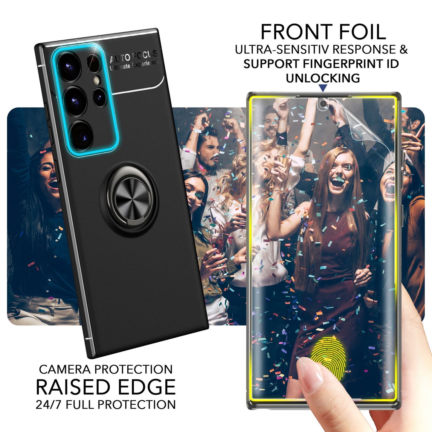 Ring silicone case for Samsung Galaxy S23 Ultra, 2x screen protectors