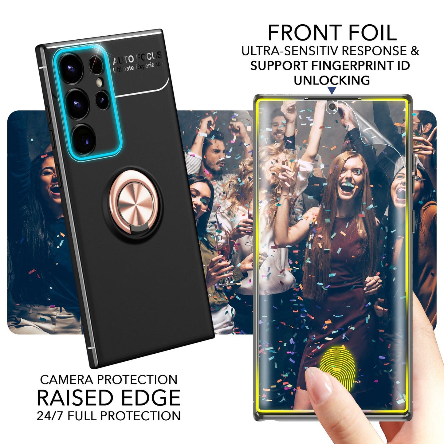 Ring silicone case for Samsung Galaxy S23 Ultra, 2x screen protectors