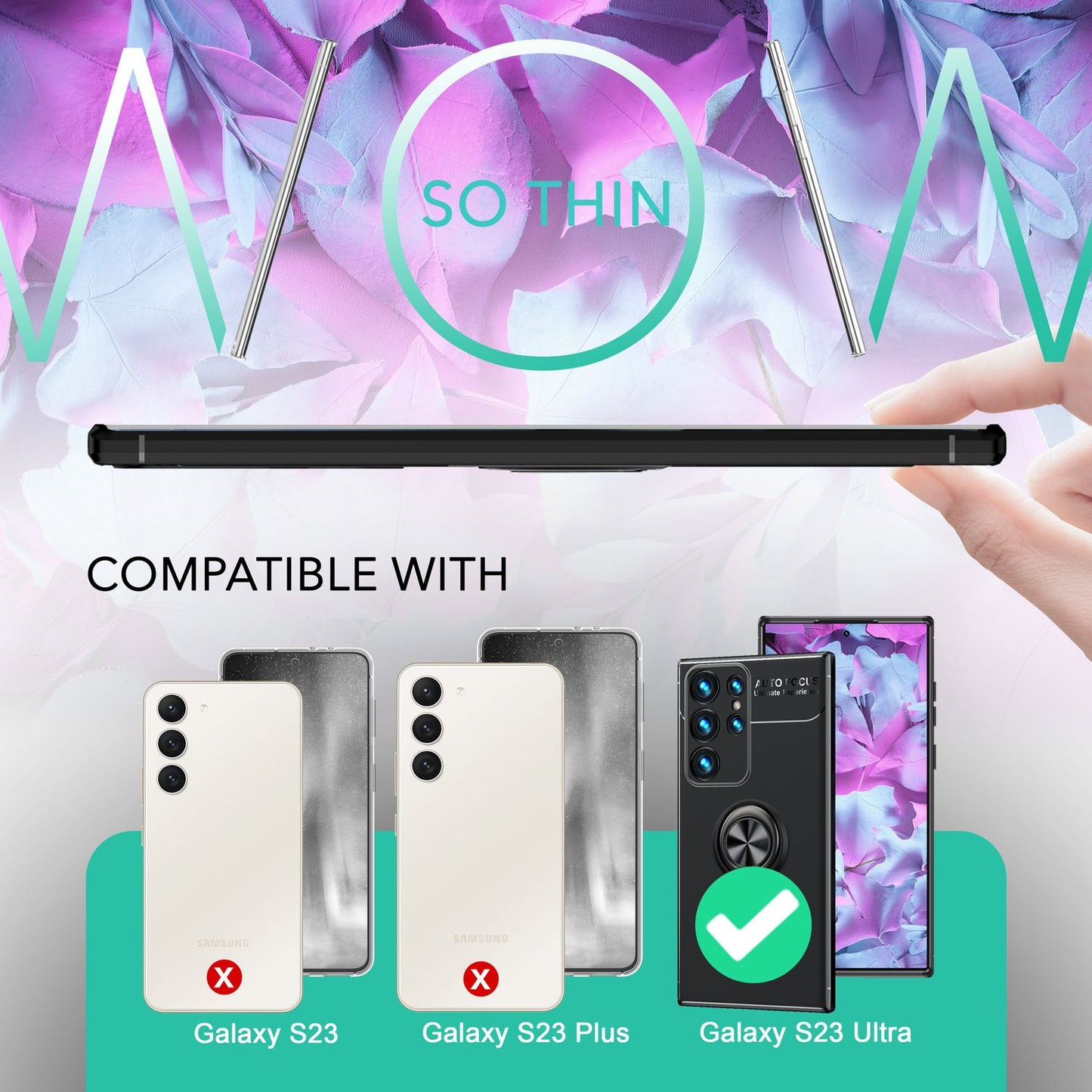 Ring silicone case for Samsung Galaxy S23 Ultra, 2x screen protectors