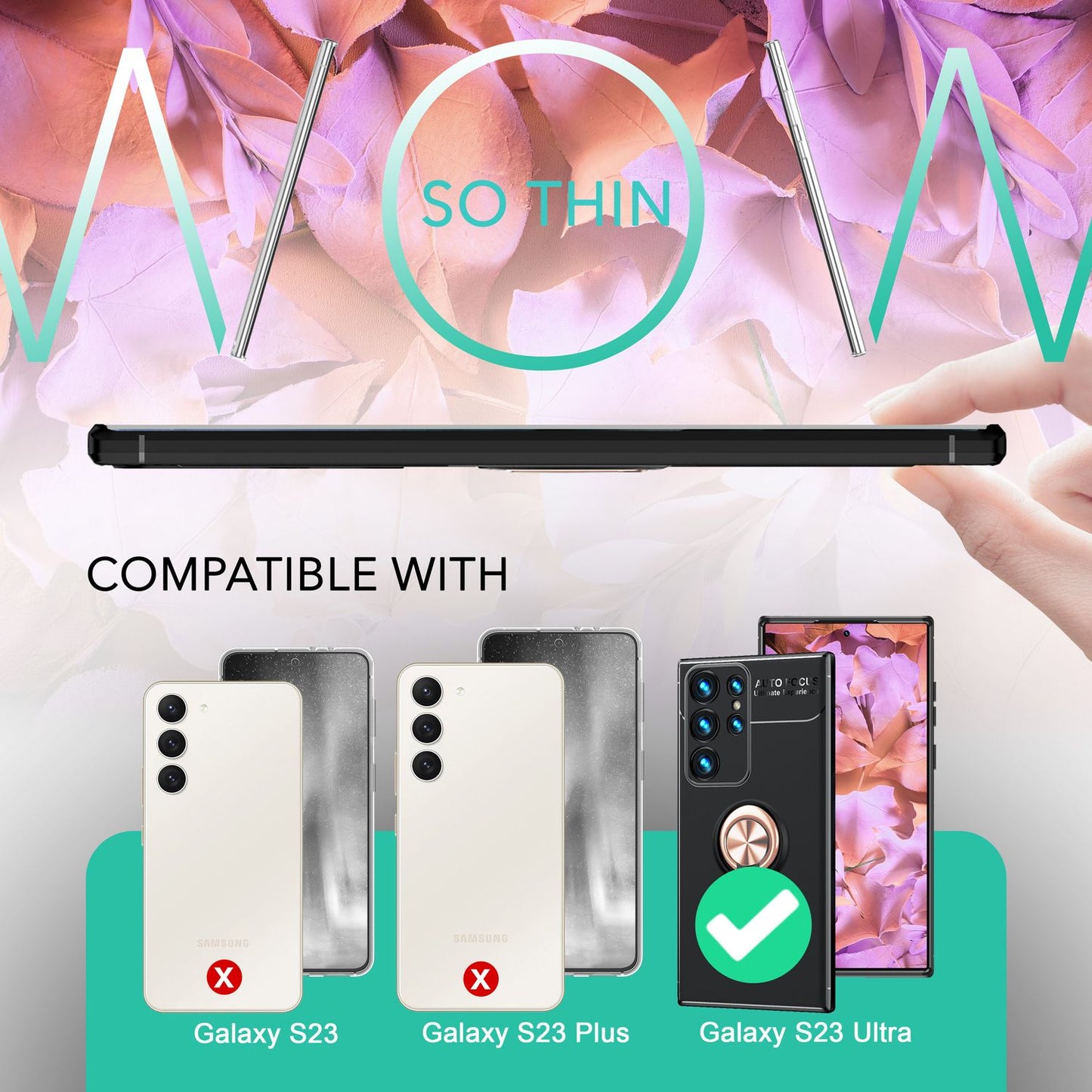 Ring silicone case for Samsung Galaxy S23 Ultra, 2x screen protectors