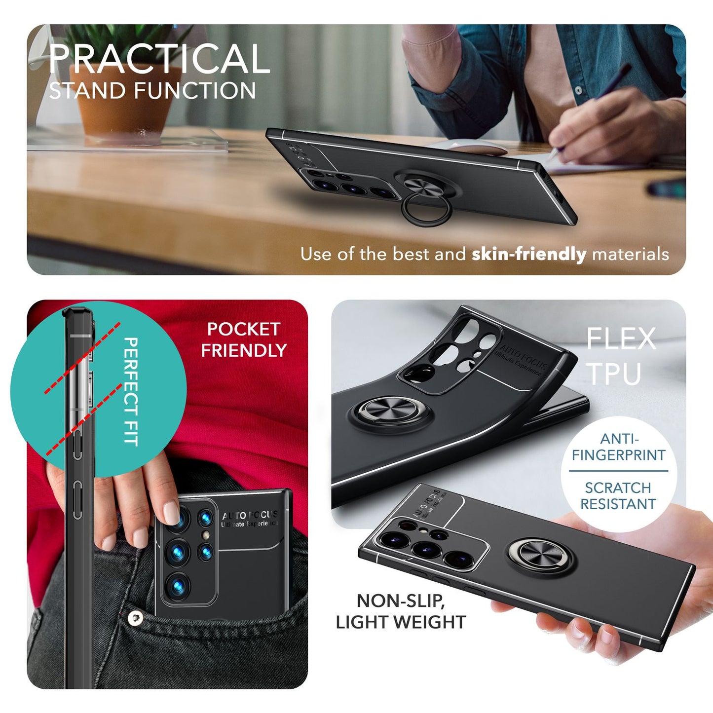 Ring silicone case for Samsung Galaxy S23 Ultra, 2x screen protectors