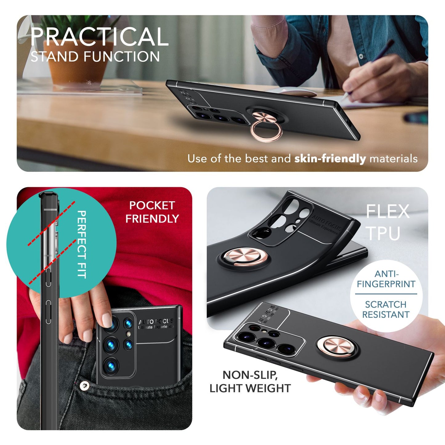 Ring silicone case for Samsung Galaxy S23 Ultra, 2x screen protectors