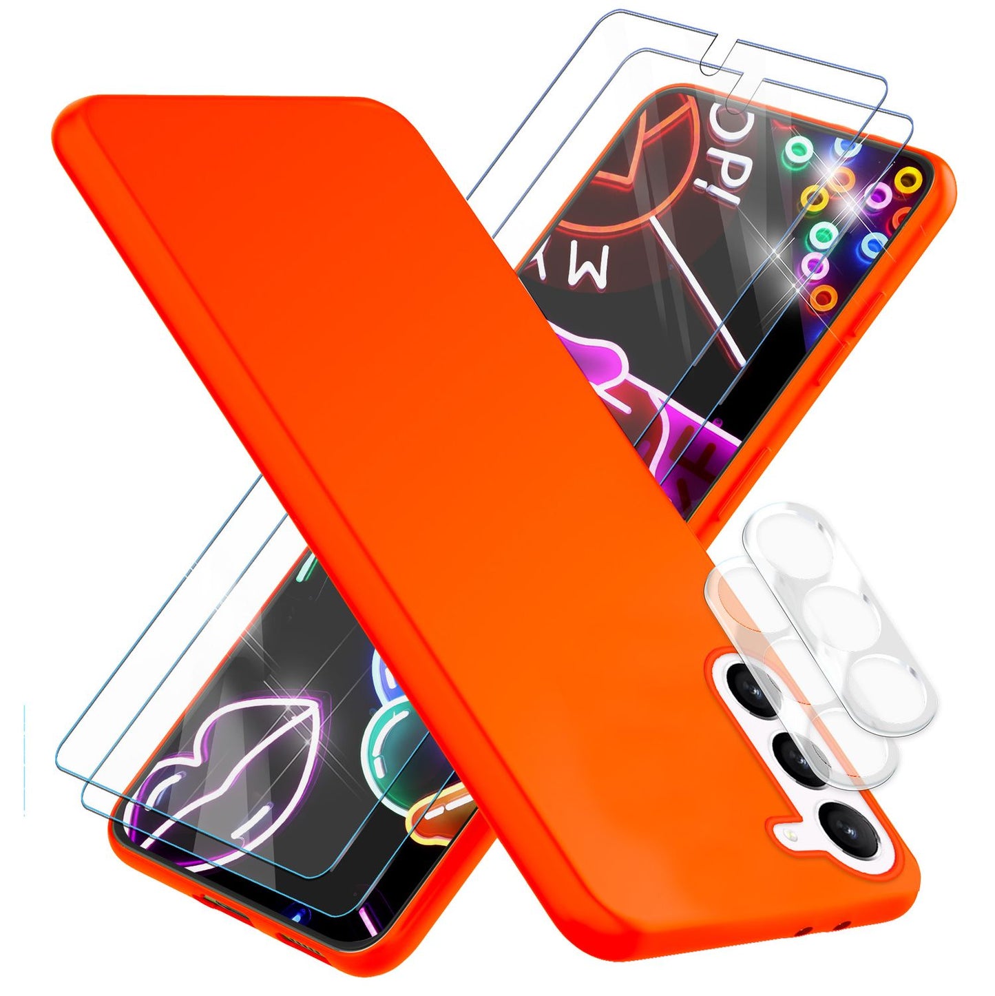 Neon silicone case for Samsung Galaxy S23, 2x screen &amp; camera protection