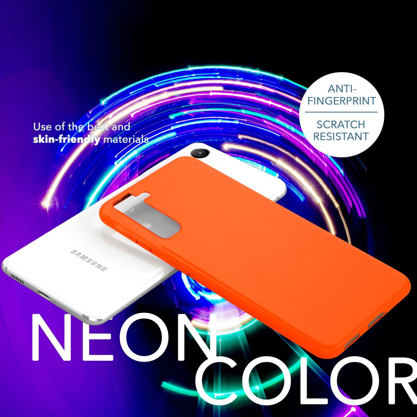 Neon silicone case for Samsung Galaxy S23, 2x screen &amp; camera protection