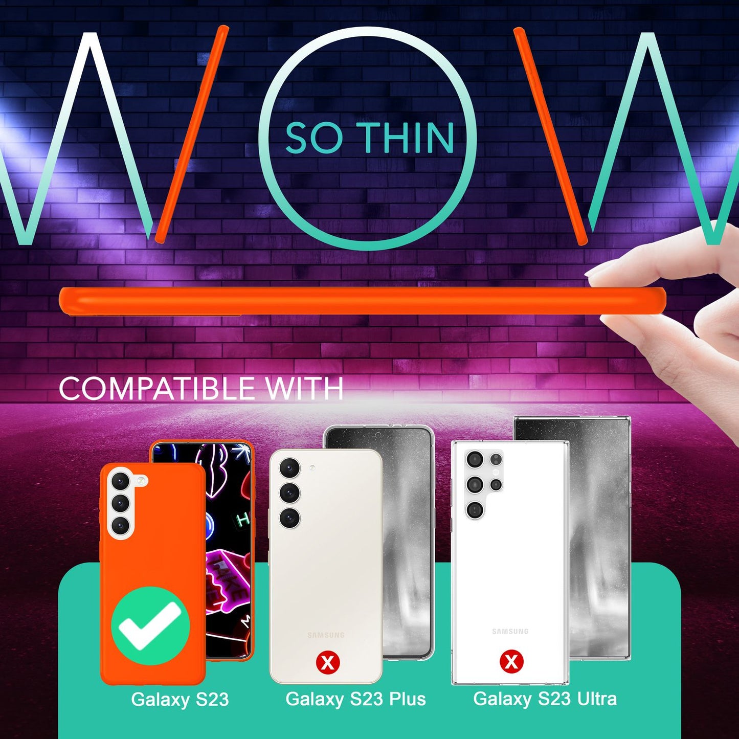 Neon silicone case for Samsung Galaxy S23, 2x screen &amp; camera protection