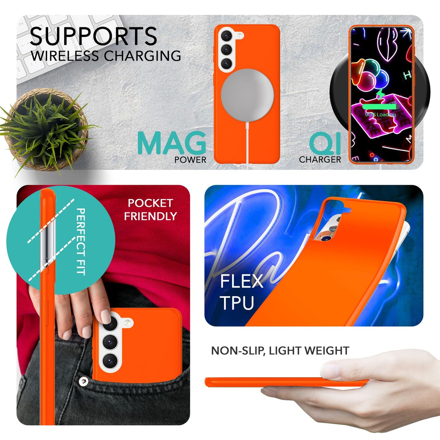 Neon silicone case for Samsung Galaxy S23, 2x screen &amp; camera protection