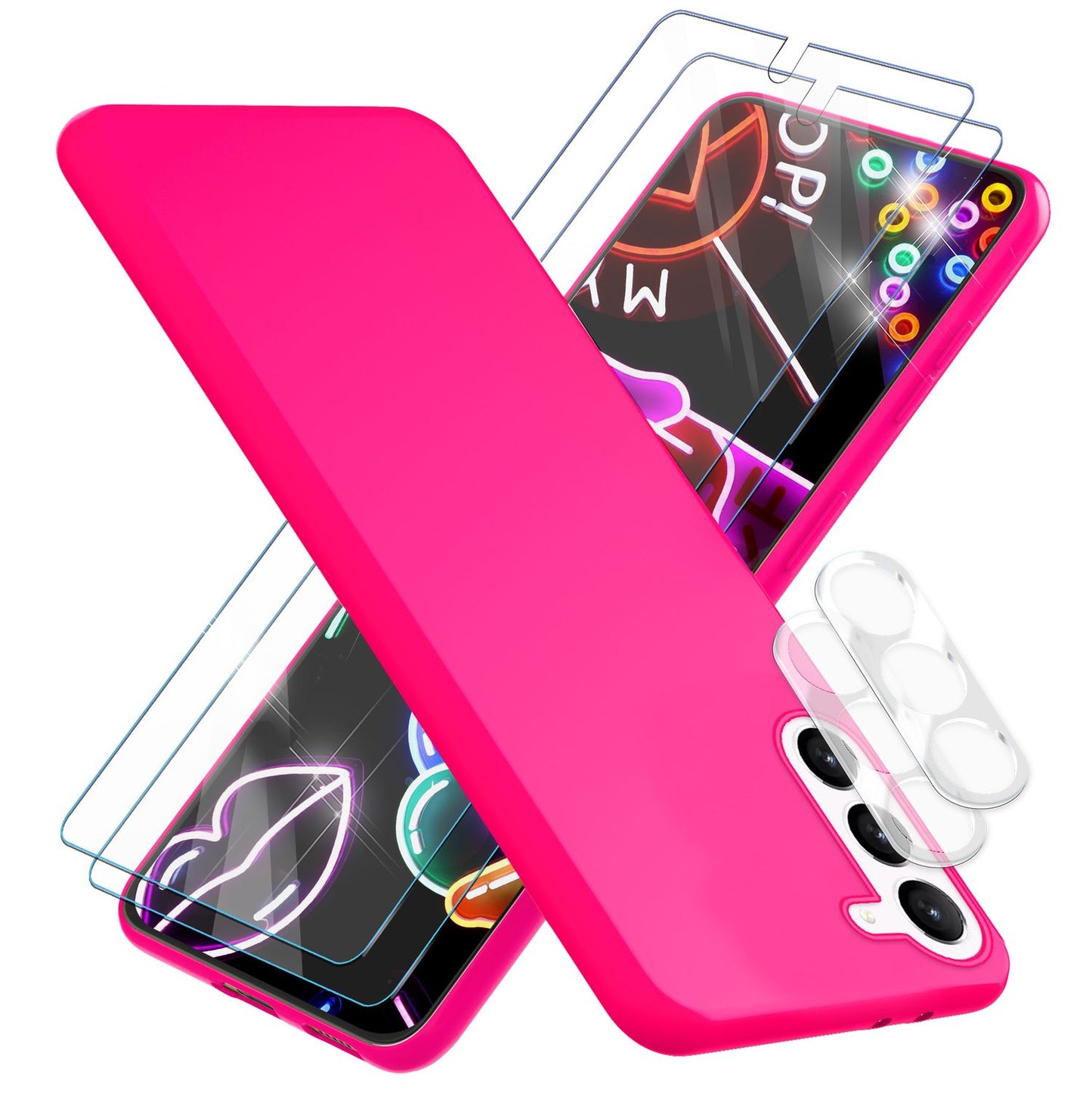 Neon silicone case for Samsung Galaxy S23, 2x screen &amp; camera protection