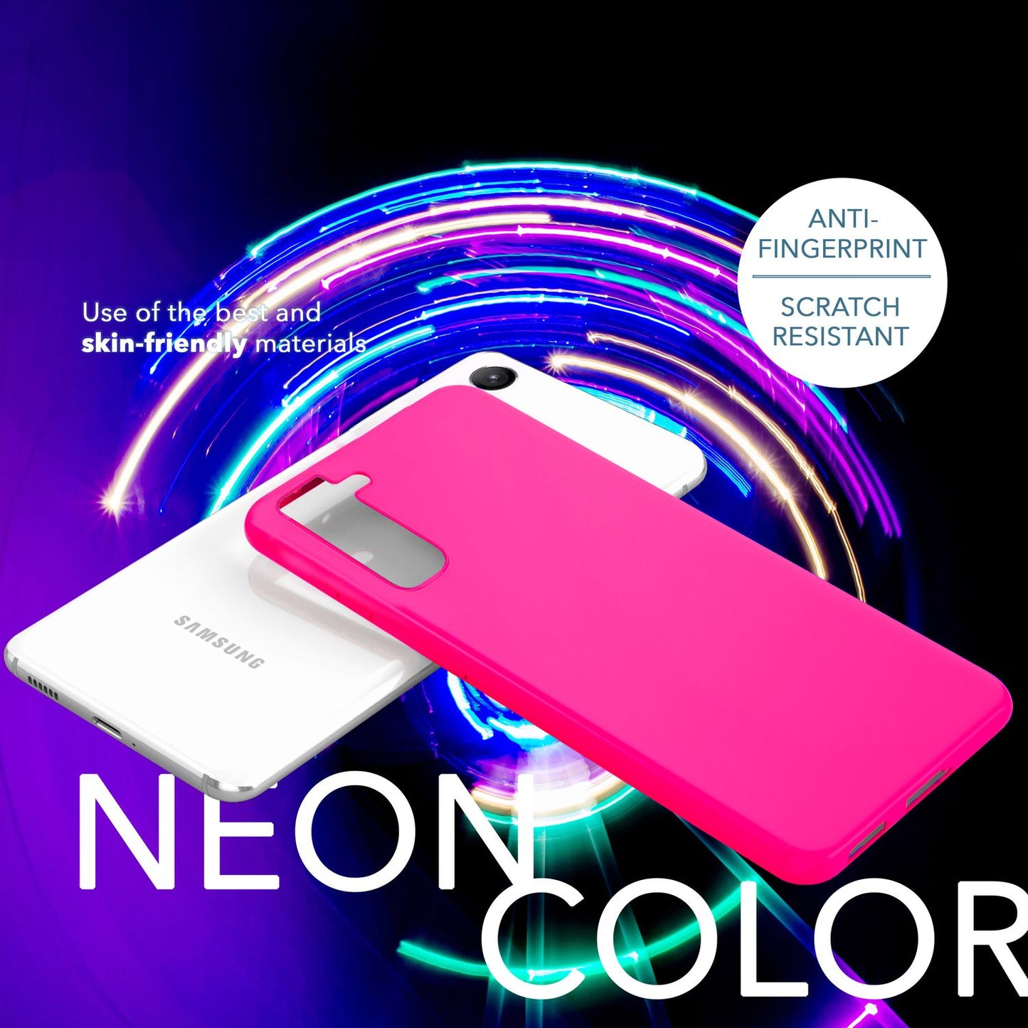 Neon silicone case for Samsung Galaxy S23, 2x screen &amp; camera protection