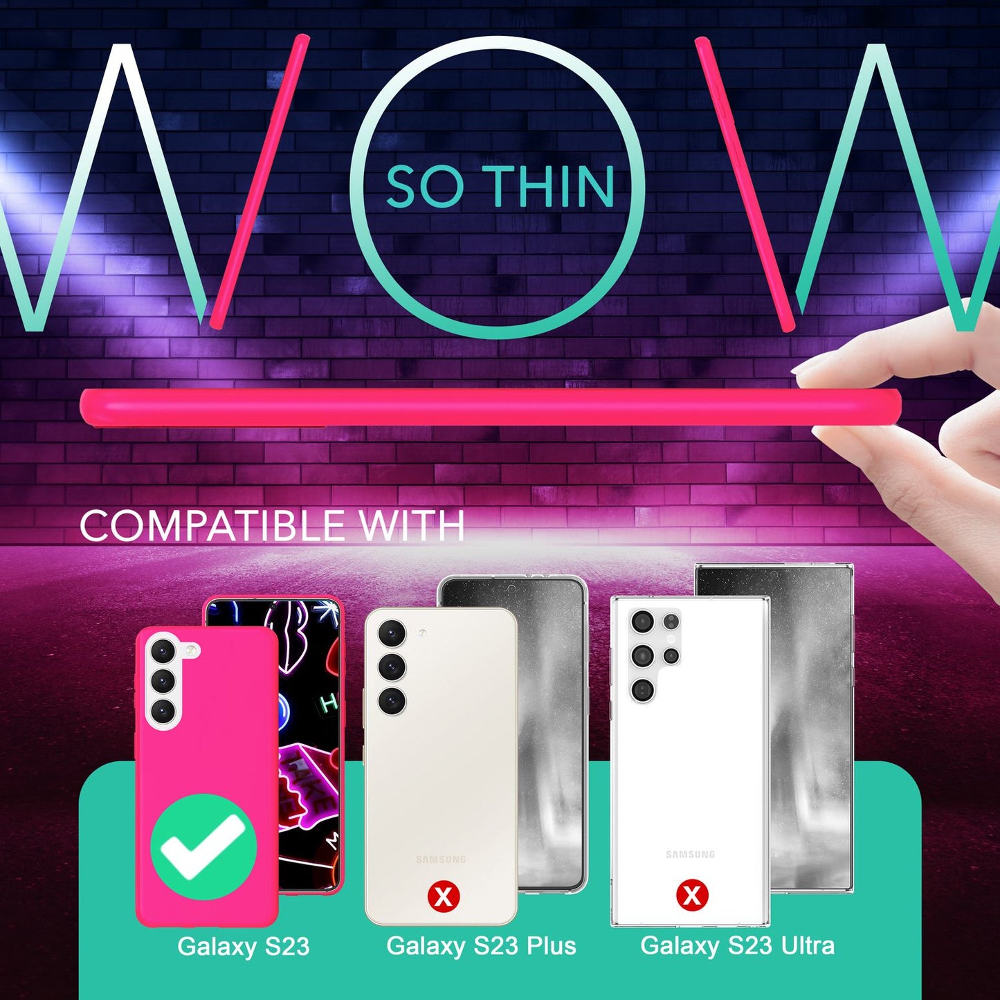 Neon silicone case for Samsung Galaxy S23, 2x screen &amp; camera protection