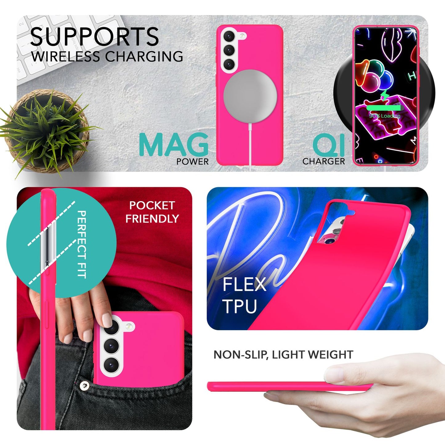 Neon silicone case for Samsung Galaxy S23, 2x screen &amp; camera protection