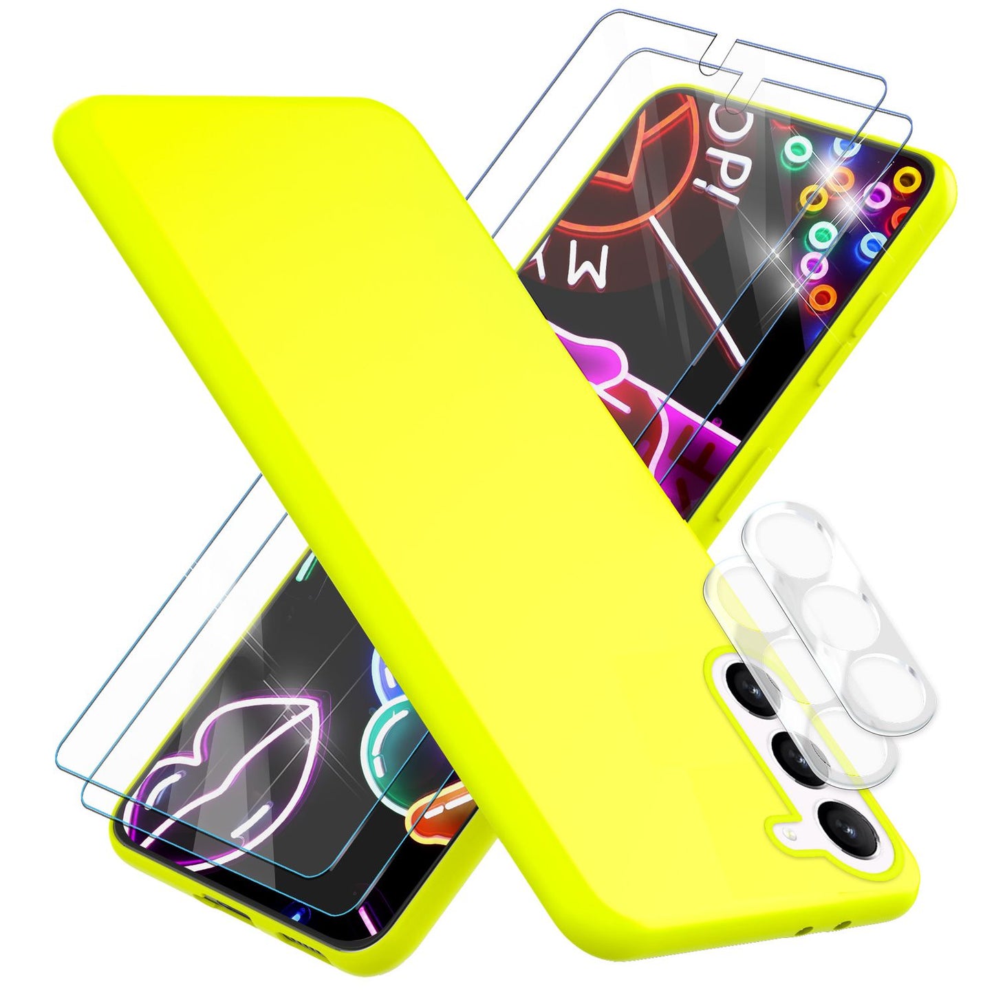 Neon silicone case for Samsung Galaxy S23, 2x screen &amp; camera protection